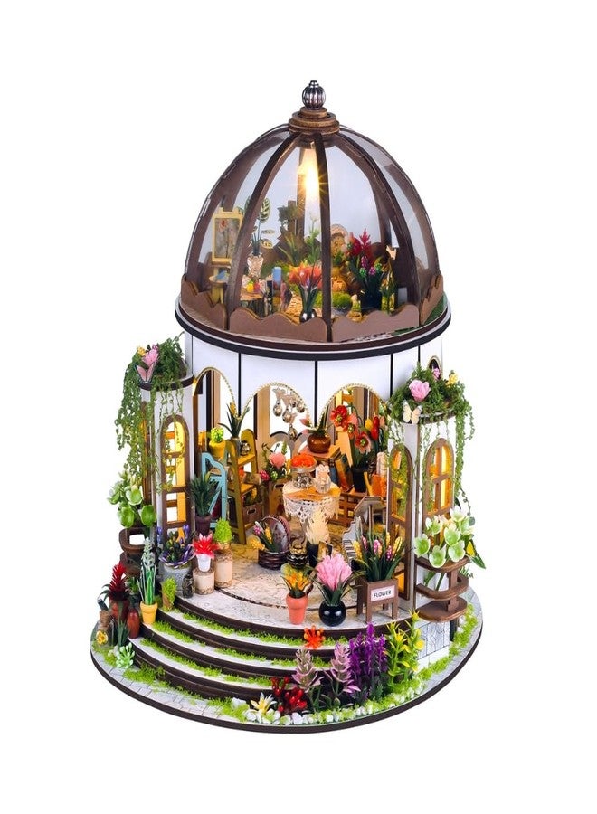 Hands Craft Greenhouse Oasis DIY Miniature House Kit with LED Lights - Outdoor Garden Gazebo 3D Puzzle and Bookshelf Decor - Wooden Craft Kit for Adults & Teens - Image 1